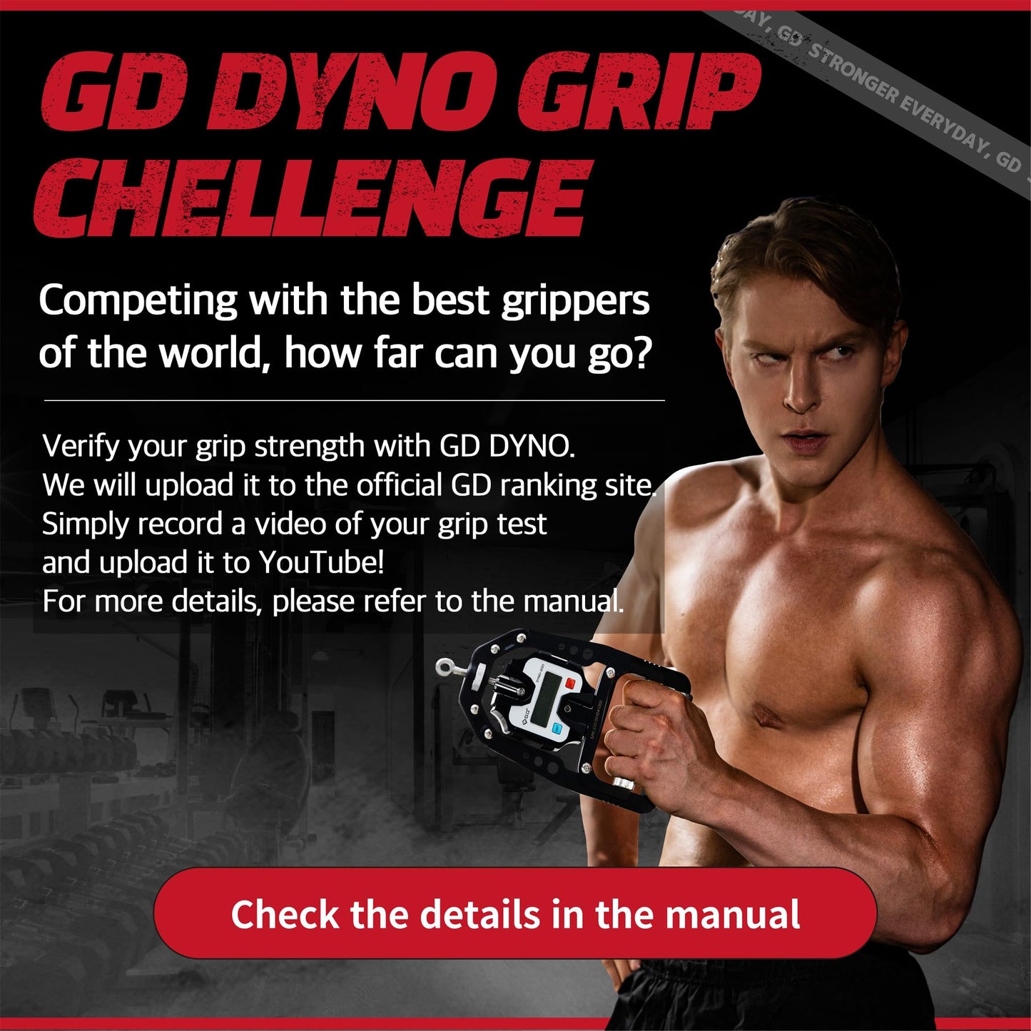 (NEW) GD DYNO-200 Digital Hand Dynamometer Grip Strength Measurement Electronic Hand Grip Strength Tester Grip Strengthener Hand Exerciser 440 Lbs (200 Kgs)