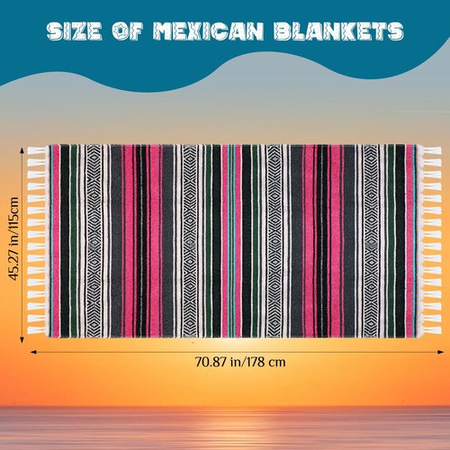 Oudain 3 Pack Mexican Blankets and Throws 45 x 70 Inch, Cotton Outdoor Camping Baja Blanket Woven Serape Restorative Yoga Fiesta Picnic Beach Supplies (Classic Color)