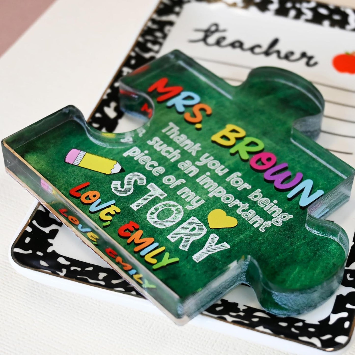 Personalized Teacher Appreciation Paperweight Gift – Custom Acrylic Desk Paperweight 4x3.75 Inch – Thank You Gift from Students for End of Year, Retirement, Christmas or Teacher’s Day