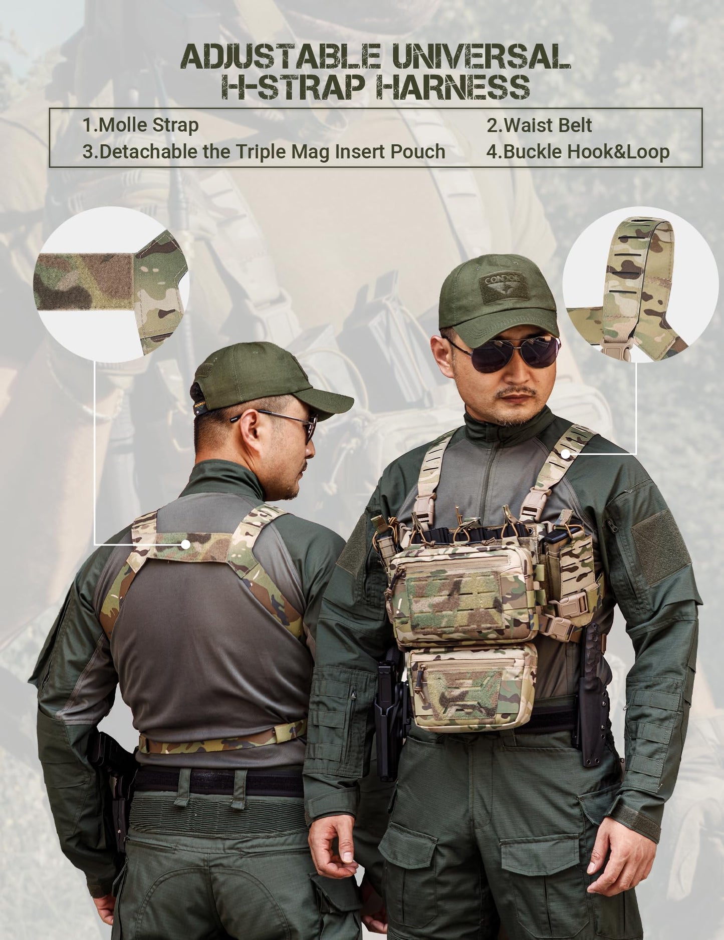 VOTAGOO Chest Rig-Tactical Chest Rig，Molle Modular Micro Fight Chest Rigs Adjustable&Detachable with 5.56/7.62 Magazine Pouch
