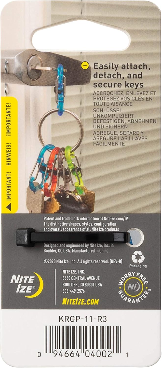 Nite Ize Key Ring Locker, Stainless Steel Keychain Ring with 5 Colorful Locking Plastic S-Biners