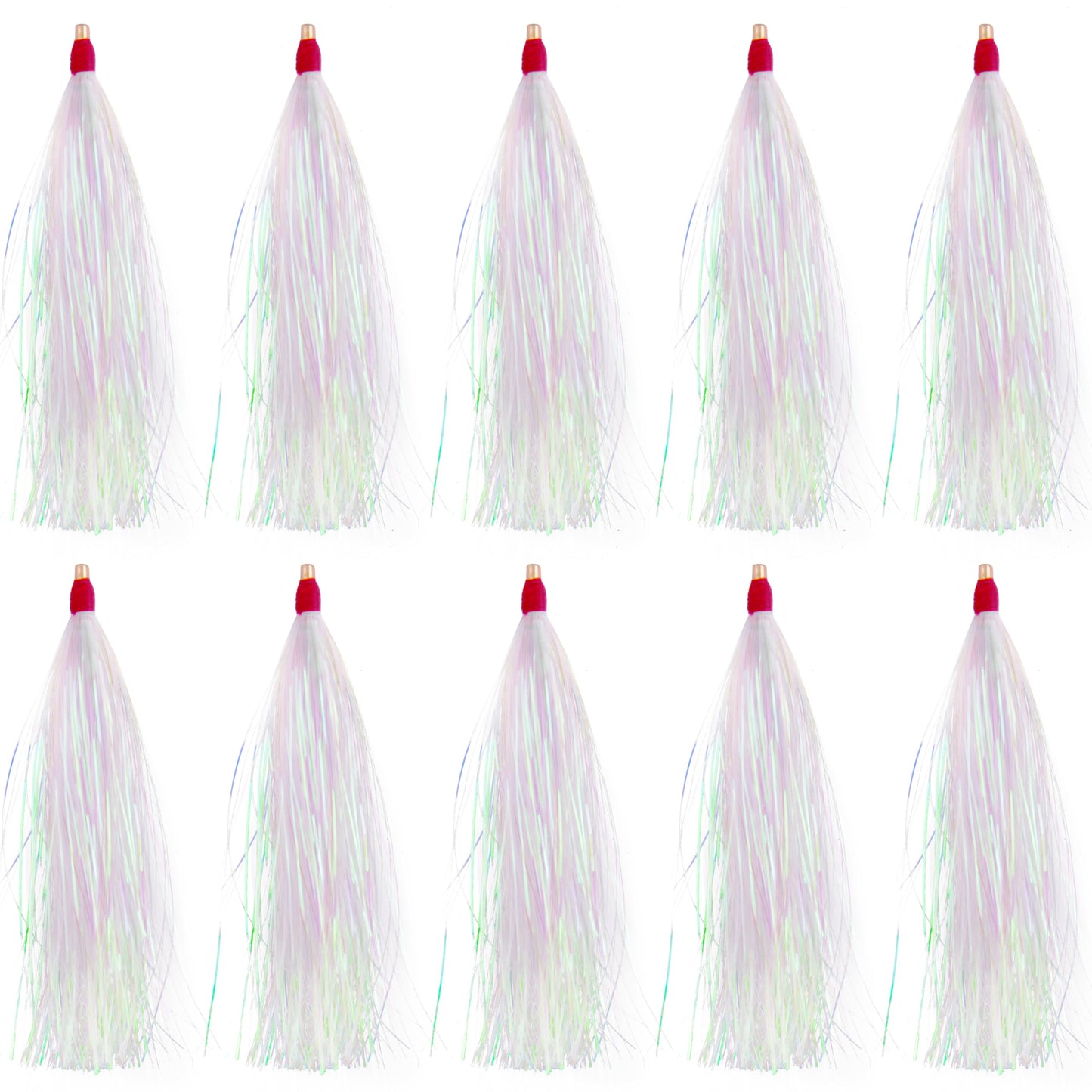 Fishing Bucktail Teasers Kit, 10pcs Mylar Flash Teaser Tail Fishing Teaser Lures Mylar Bucktail Skirts for Flounder Rig Saltwater White