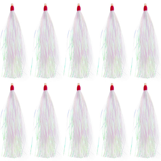 Fishing Bucktail Teasers Kit, 10pcs Mylar Flash Teaser Tail Fishing Teaser Lures Mylar Bucktail Skirts for Flounder Rig Saltwater White