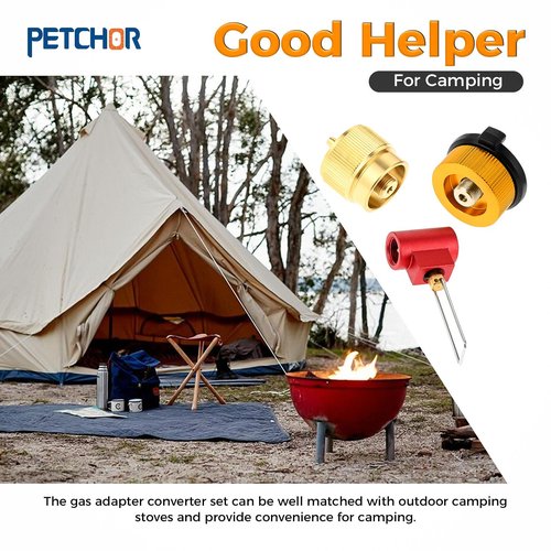 PETCHOR 3 PCS Camping Stove Gas Tank Adapter EN417 Set, Burners Gas Refill Adapters, Valve Fuel Canister Shifter