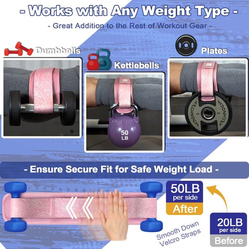 Coniflor Hip Thrust Belt with 3 Resistance Bands - Adjustable Fitness Belt for Dumbbells, Kettlebells, Plates - Support Up to 100 lbs - for Glute Workouts at Home Gym - Gifts Ideas for Women, Pink