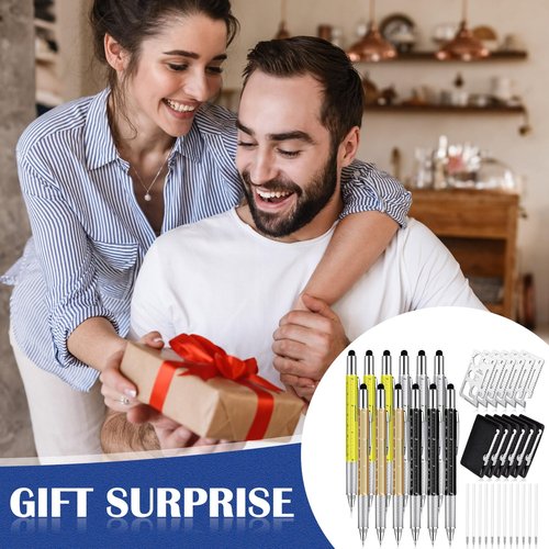 Sabary 36 Pcs Multitool Pen Gift Set for Men Including 12 Pcs 6 in 1 Tool Pen Bulk 12 Pcs Stainless Steel 11 in 1 Beer Opener Credit Card Tool and 12 Pcs Black Pen Refill (Fresh Color)