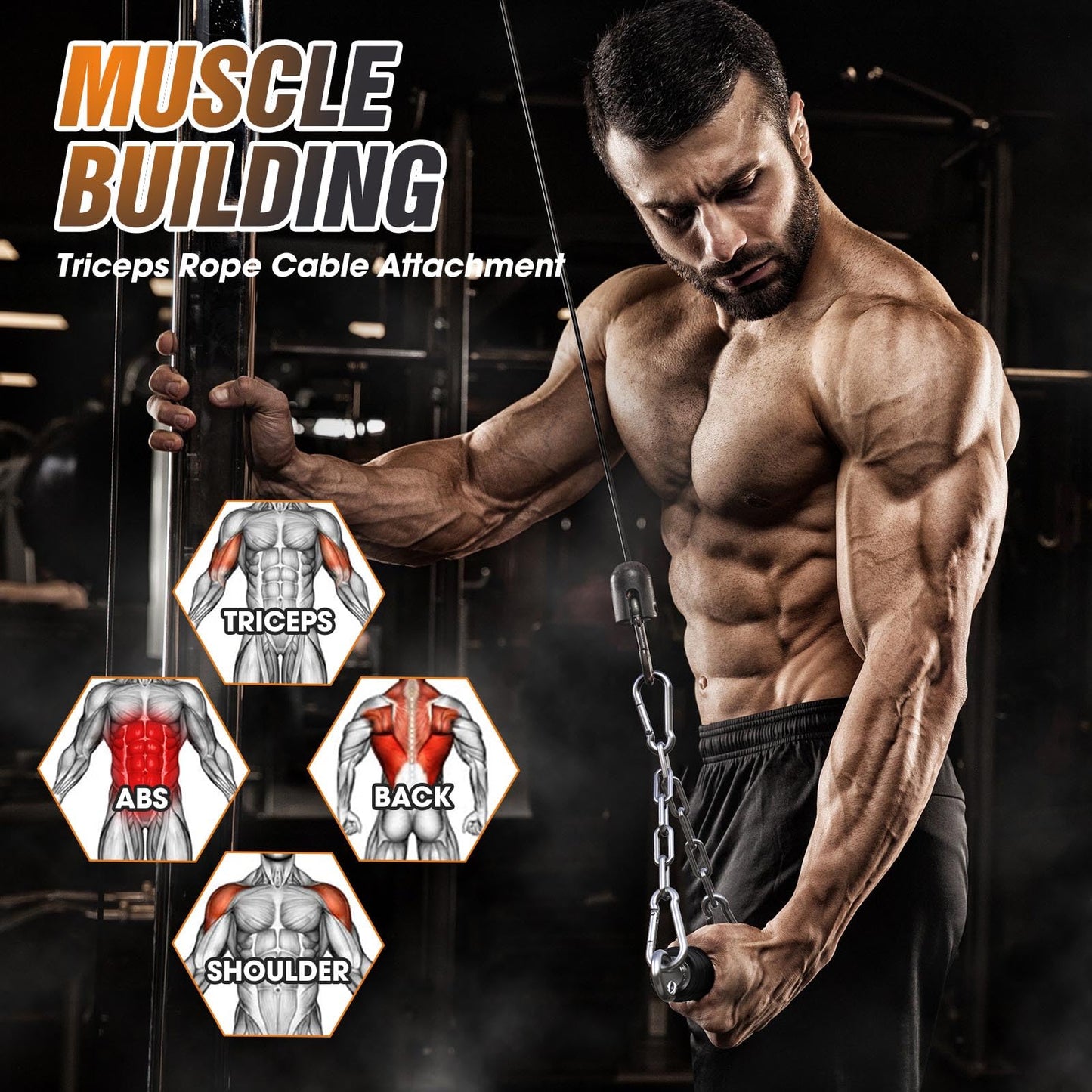 Anobeyi LAT Pulldown & Tricep Rope Cable Attachments, Ergonomic Gym Machine Handles for Home and Commercial Equipment - Heavy Duty Workout Grips with Rope Accessories (Single Handle-1pc)