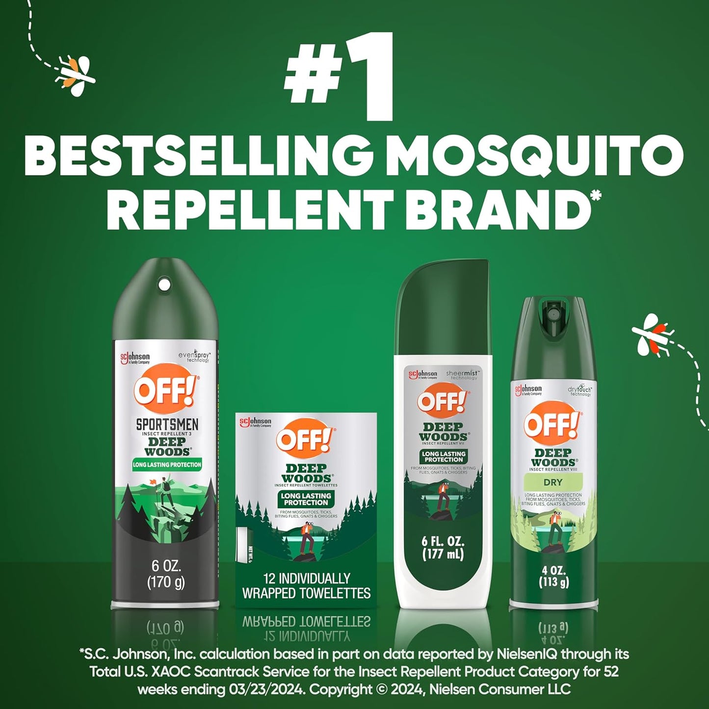 OFF! Deep Woods Mosquito, Tick, and Insect Repellent Wipes, Long lasting, 12 Individually Wrapped Wipes