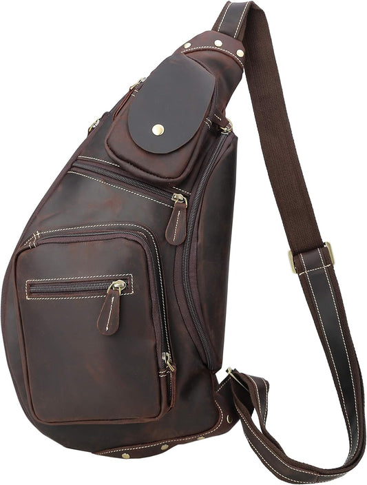 Polare Full Grain Leather Cross Body Sling Bag Chest Bag Backpack Outdoor Camping Tactical Daypack