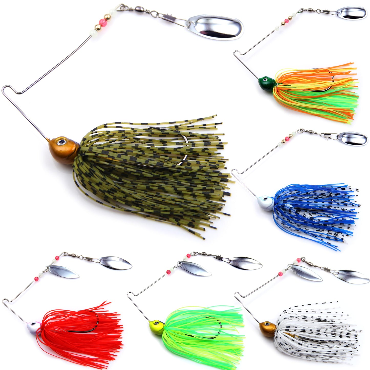 EXAURAFELIS 6pcs Fishing Lures Spinnerbaits for Bass Fishing Spinner Bait with Skirt Bass Lure Spinner Blades fishingbait Pikelures Trout Lure Salmon Lures Spinnerbait Buzzbait Swimbait