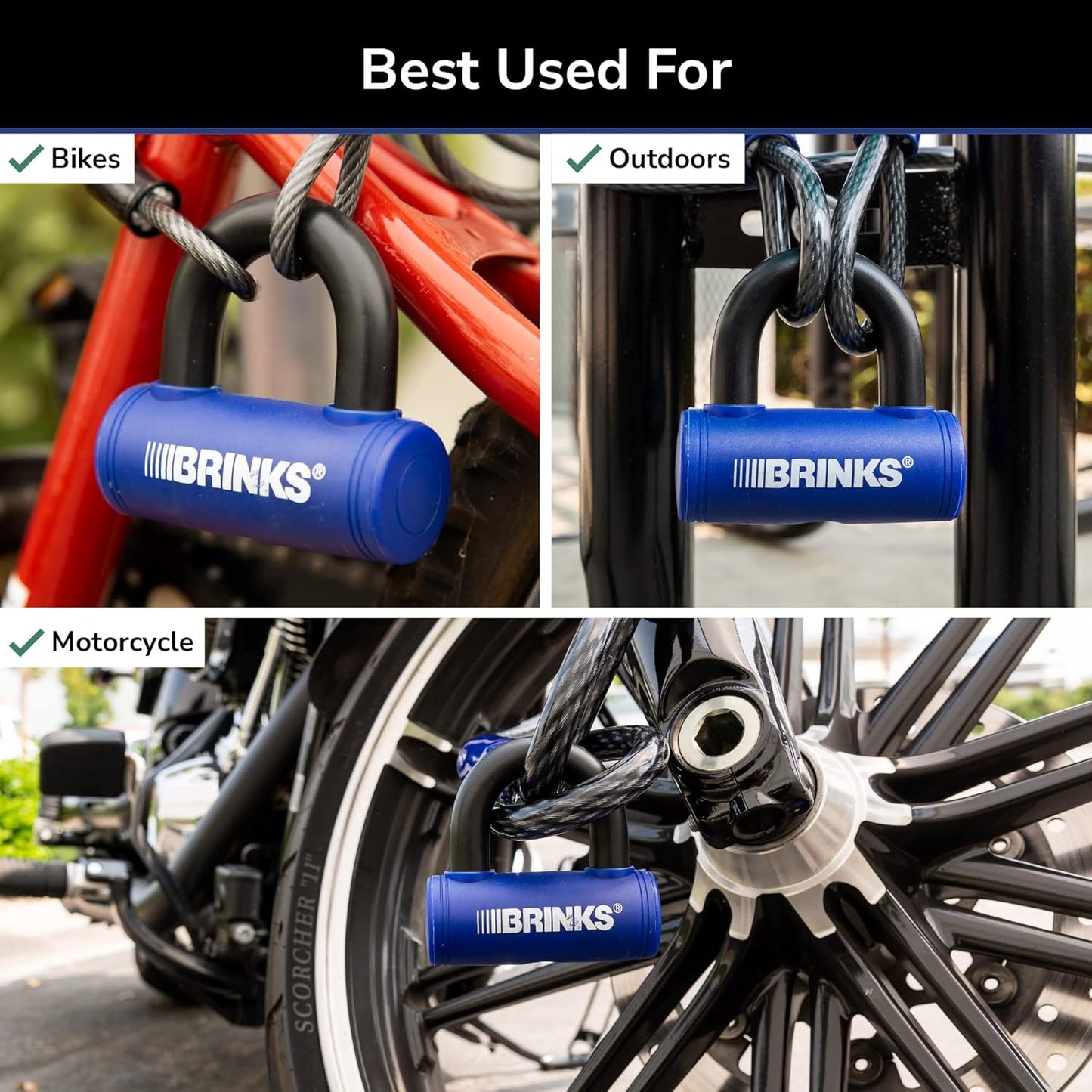 BRINKS - 3 7/8” Mini U-Bar Lock - Weather Resistant and Pick Resistant Bike Lock, Blue