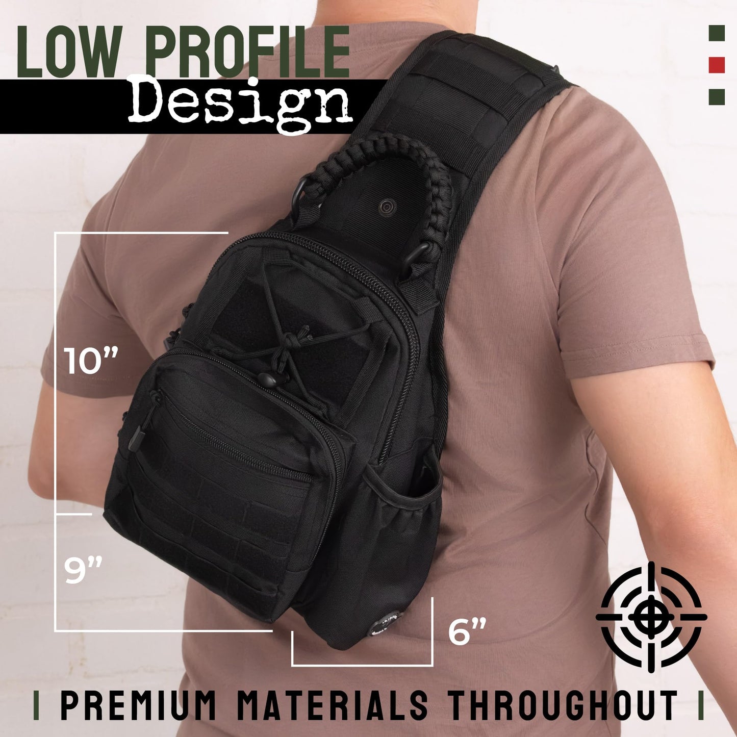 Sling Bag for Men - Lightweight & Compact EDC Gear Bag for Travel, Range, Hiking, Outdoor Sports - Weatherproof and Durable Nylon Crossbody Range Bag Day Pack - Black CCW Sling Bag