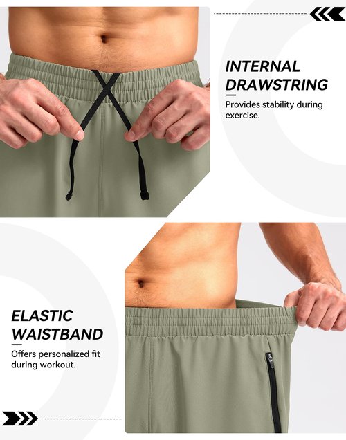 Pudolla Men's Running Shorts 5" Lightweight Gym Shorts for Men Workout Athletic Casual with Zipper Pockets(Grey Sage Medium)