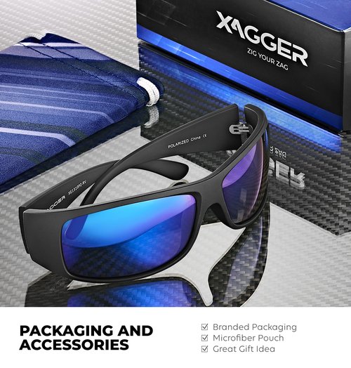 Xagger Sports Polarized Sunglasses for Men Wrap Around TR90 Frame Driving Fishing Running Sun Glasses