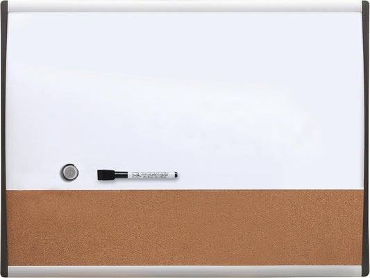 Quartet Combination Magnetic Whiteboard & Corkboard, 11" x 17", Combo White Board & Cork Board, Black/Silver Frame (79369)