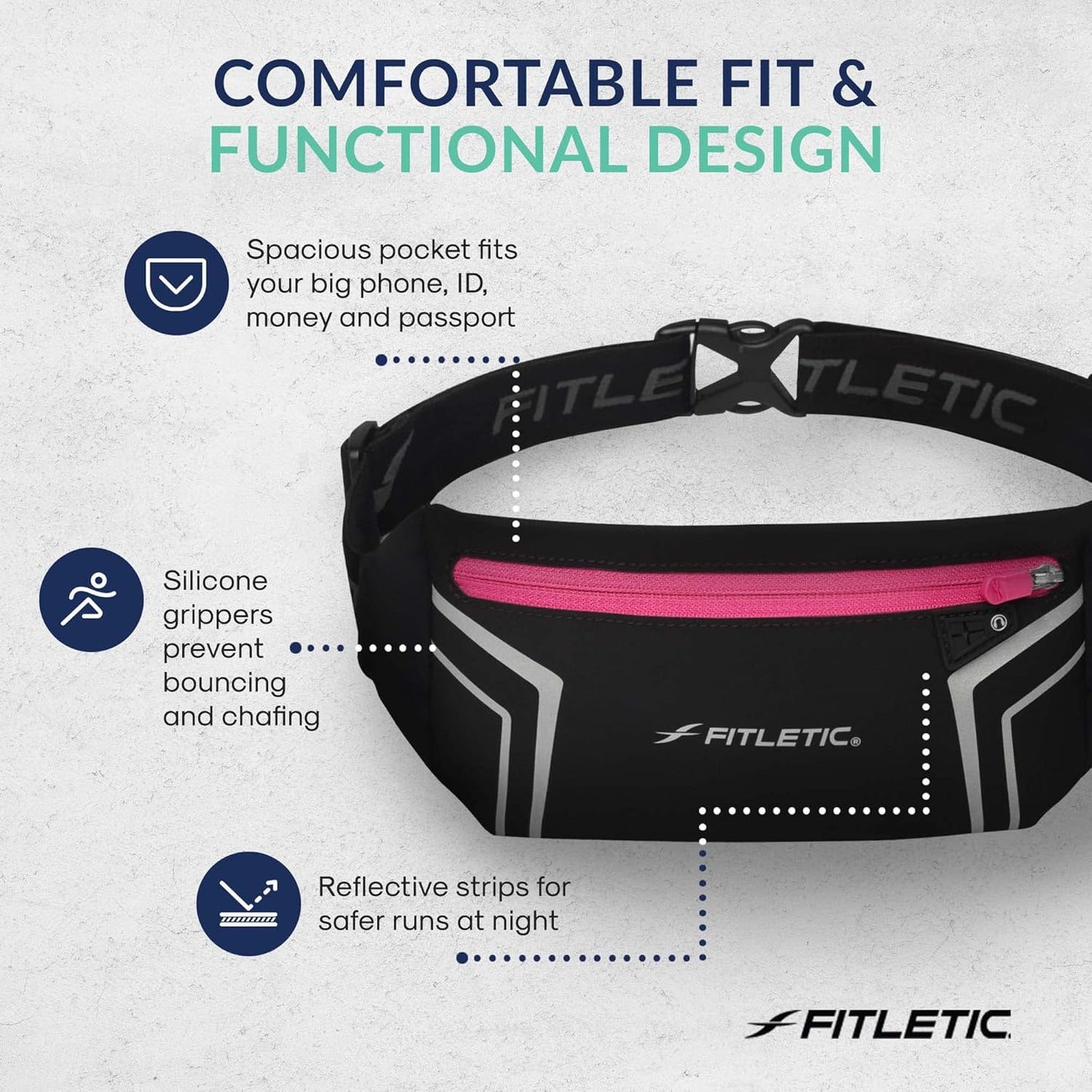 Fitletic Modern Sports Running Belt For Men & Women – Water Resistant Pouch - Fits All Smart Phones- Lightweight, Low Profile Design –Lycra Coated With Inner Card Organizer Pocket