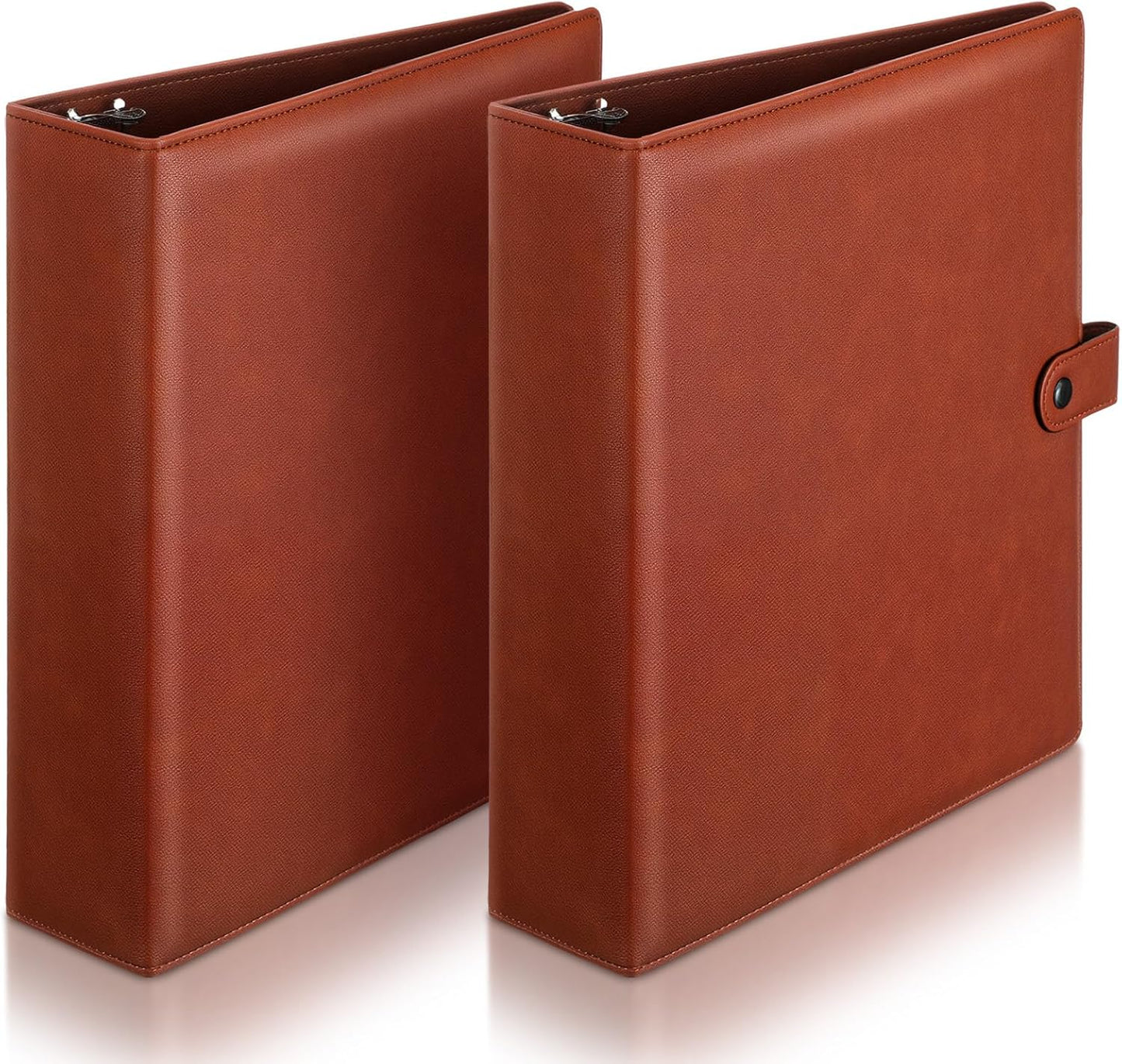 ReliThick 2 Pcs Leather 3 Ring Binder 2 Round Rings for 8.5 x11 Paper and Sheet Protectors Brown Binder Organizer Interior Pockets Snap Closure Letter Size