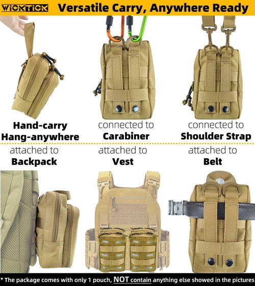 WICKTICK Tactical EDC Pouch, Molle Utility Pouch Gadget Organizer Holder Bag Phone Holster Waist Pack Admin Pouch Tool Pocket for Outdoor Activities, Attached to Backpack/Vest/Belt (Green, Enhanced)