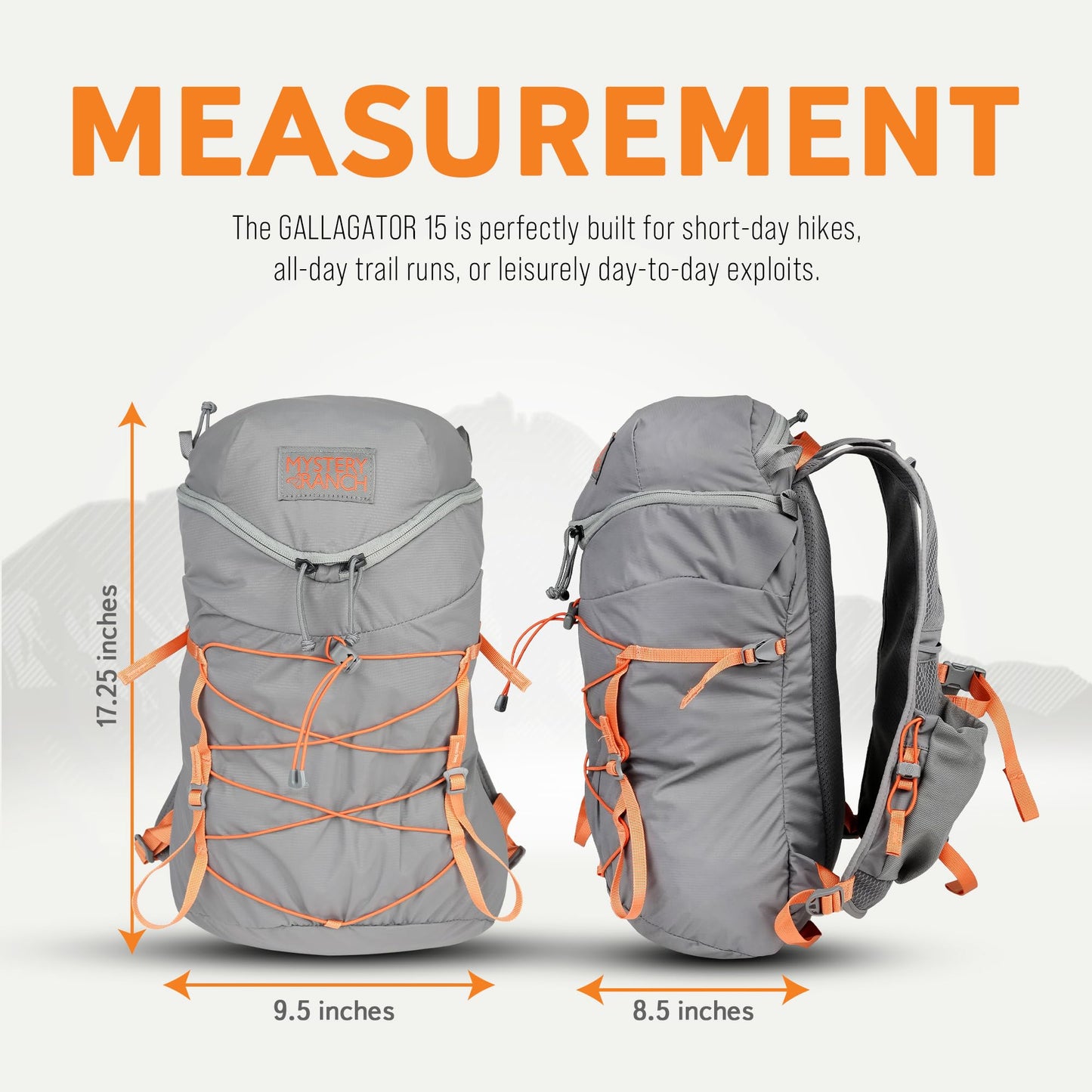 Mystery Ranch Gallagator 15 Backpack – Weather Resistant Travel Bag with Sternum Strap – Gravel, 15L, L/XL