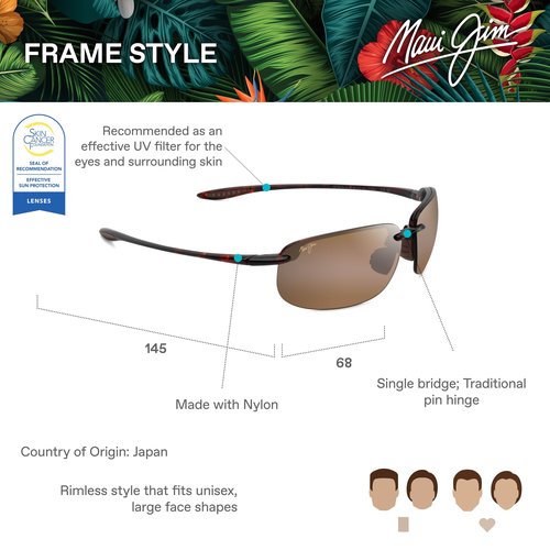 Maui Jim Hookipa XLarge Oval Sunglasses, Tortoise/Hcl Bronze Polarized, Extra Large