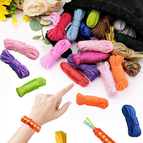CONEHOY 85 Pcs Paracord 550 Combo Kit 10 Feet Tent Rope Multifunction Parachute Paracord Bracelet Making Kit Outdoor Survival Rope with Drawstring Bag for Making Lanyard Dog Collar Great Gift