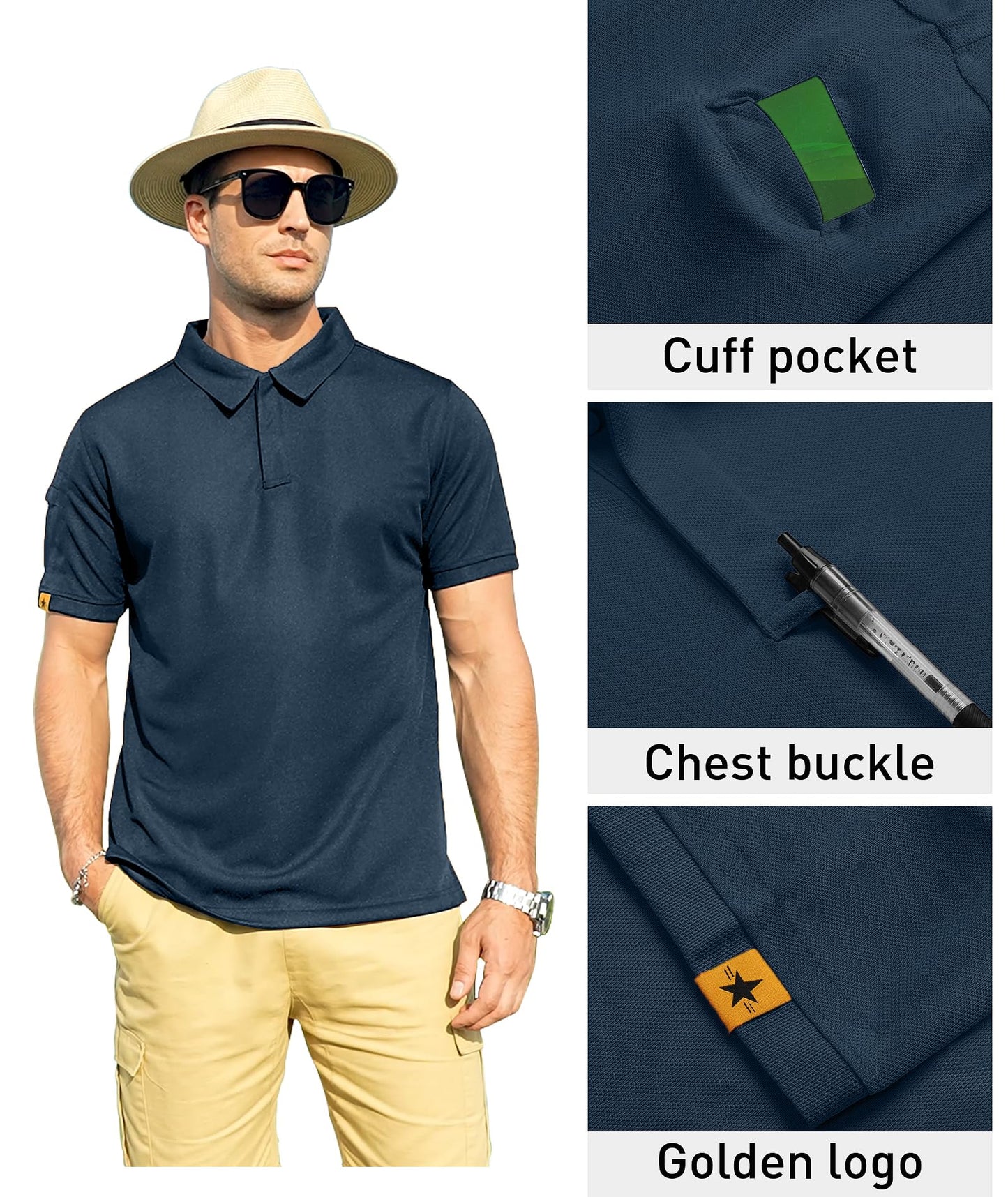 ZITY Mens Polo Shirt Short Sleeve Sports Tactical T-Shirt Athletic Golf Polos Daily Casual Stylish Collared Shirts for Men Navy Blue 3X-Large