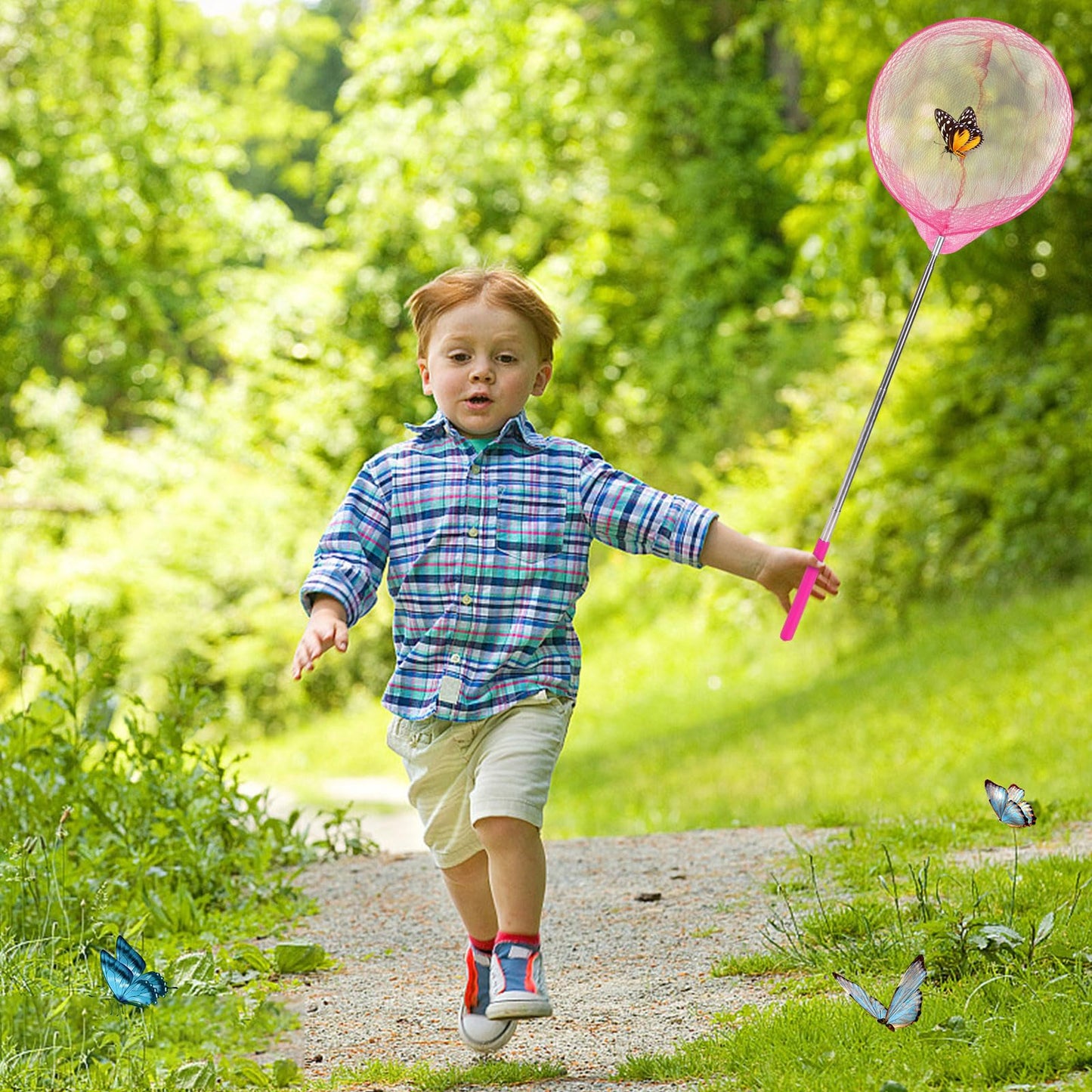 3PCS Kids Fishing Net with Bucket, Telescopic Fishing Net with Handle, Small Fishing Butterfly Net, Kids Fish Butterfly Catching for Catching Insects Fishing, Nature Exploration Toys