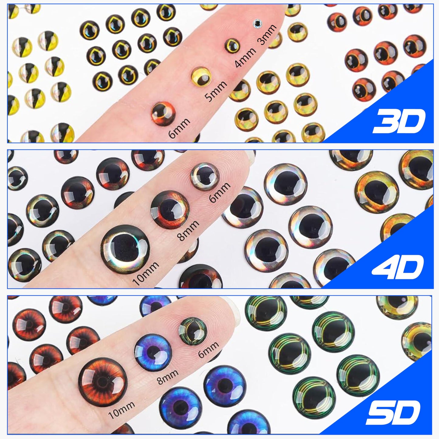 Fishing Lure Stickers Fishing Eyes Kit, 352pcs 3D 4D 5D Artificial Fishing Lure Eyes Adhesive Holographic Fish Scale Lure Tapes for Fly Tying Lures Crafts DIY Materials Tool