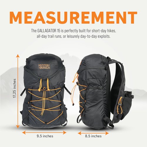 Mystery Ranch Gallagator 15 Backpack – Weather Resistant Travel Bag with Sternum Strap – Black, 15L, S/M