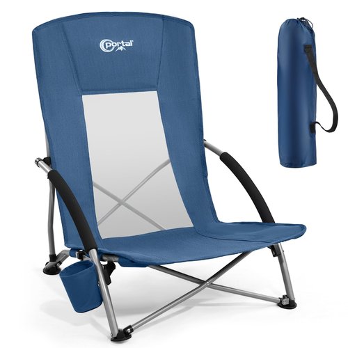 PORTAL Beach Chairs for Adults High Back Low Folding Camping Chair Portable Lightweight with Cup Holder for Travel, Concert, Lawn, Festival, Support 400lbs, Navy Blue