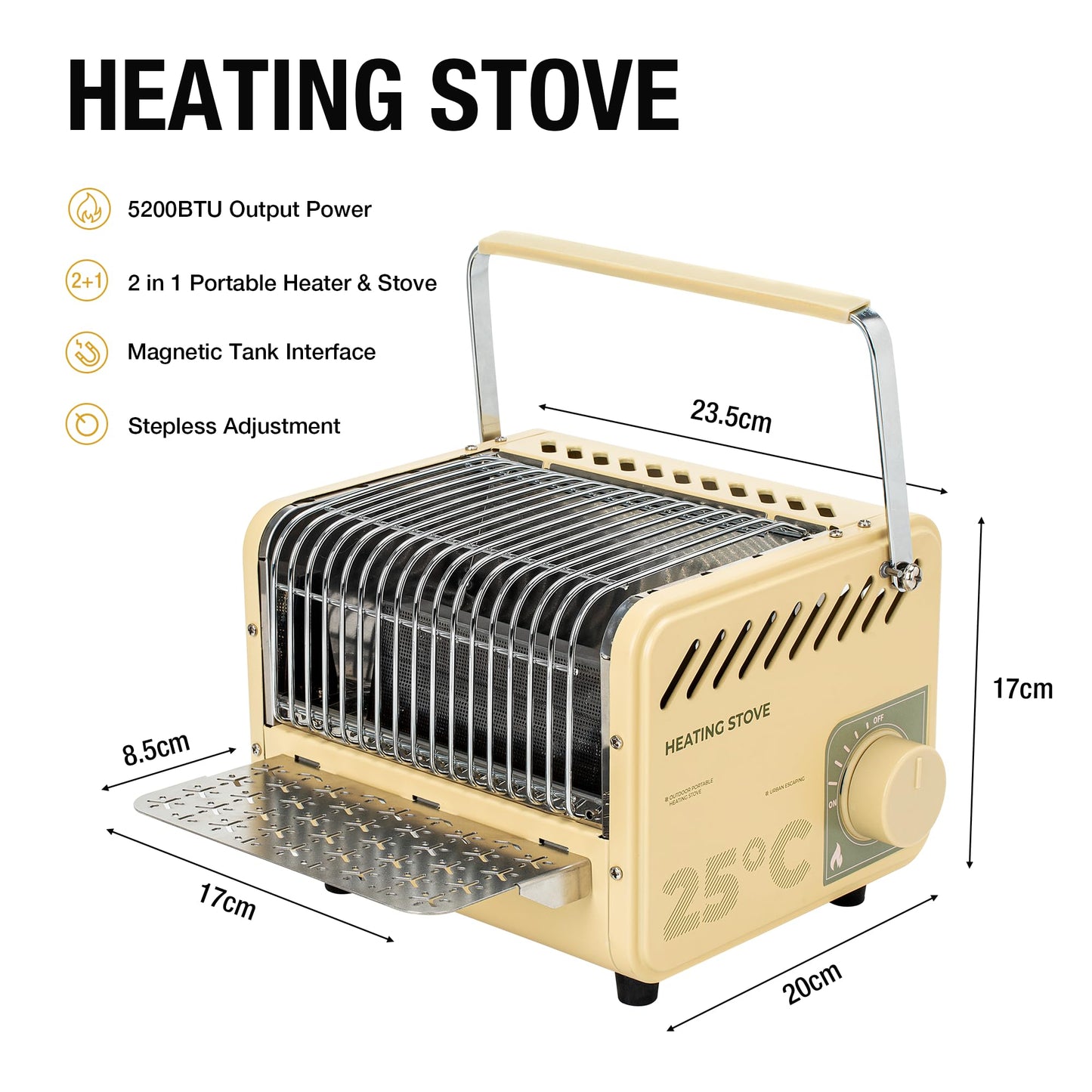 ALOCS 3 in 1 Portable Heater and Stove, 5200BTU Camping tent heater, Outdoor Camping Gas Stove with Shelf for Storage,Adjustable Temperature Camping Heaters for Tent, Fishing, Hiking, Trekking