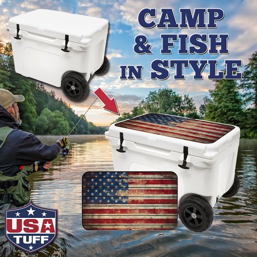 USATuff Vinyl Cooler Lid Kit Compatible with YETI Haul Wheeled Tundra | Easy Peel & Stick Application Cooler Skin Decal Wrap | Durable Pre-Cut Pieces | Made for Outdoor Use - Old Glory Flag Design