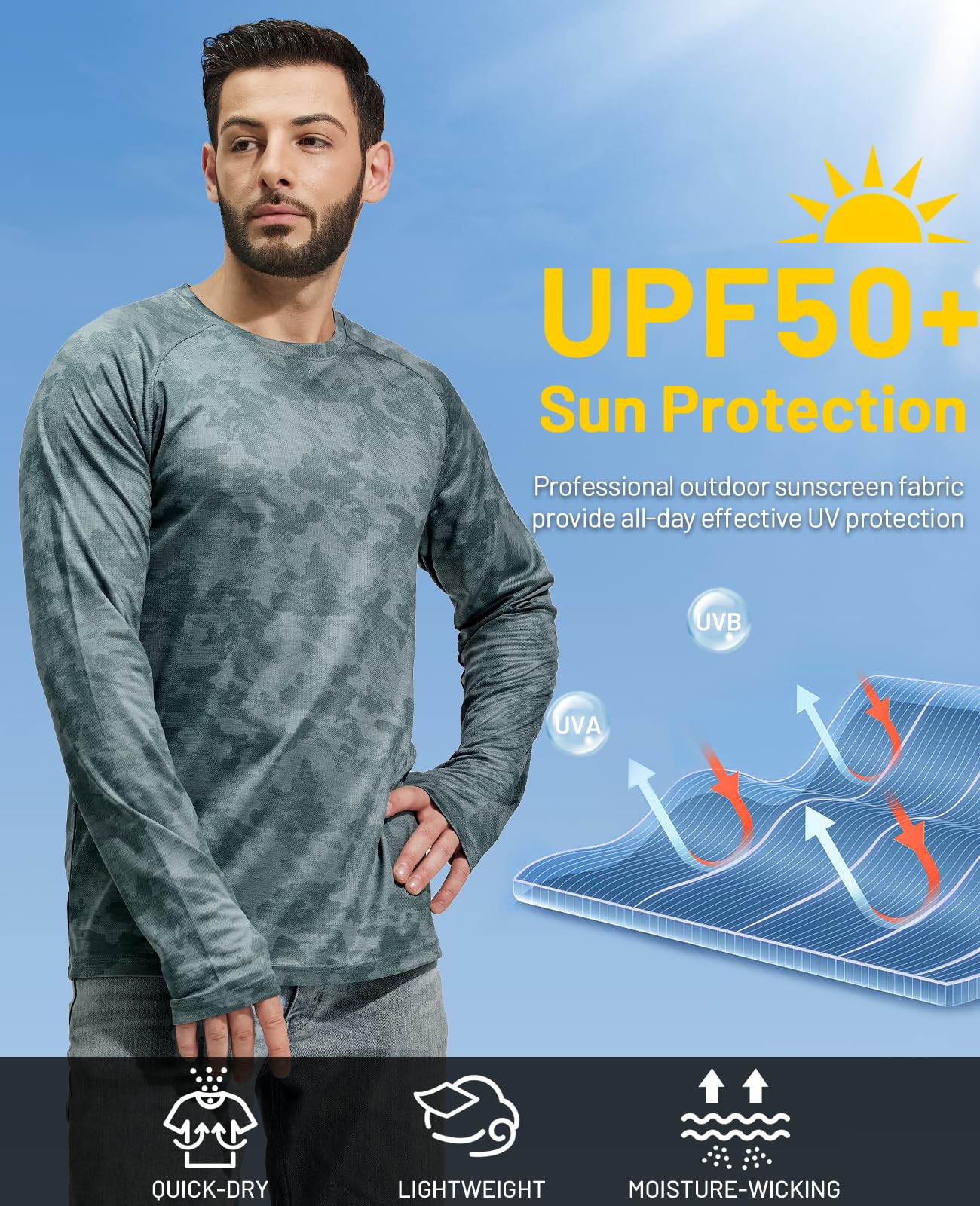 Men's UPF 50+ Long Sleeve Shirts UV Sun Protection Athletic Shirts for Hiking Fishing Running Rash Guard, Green, L