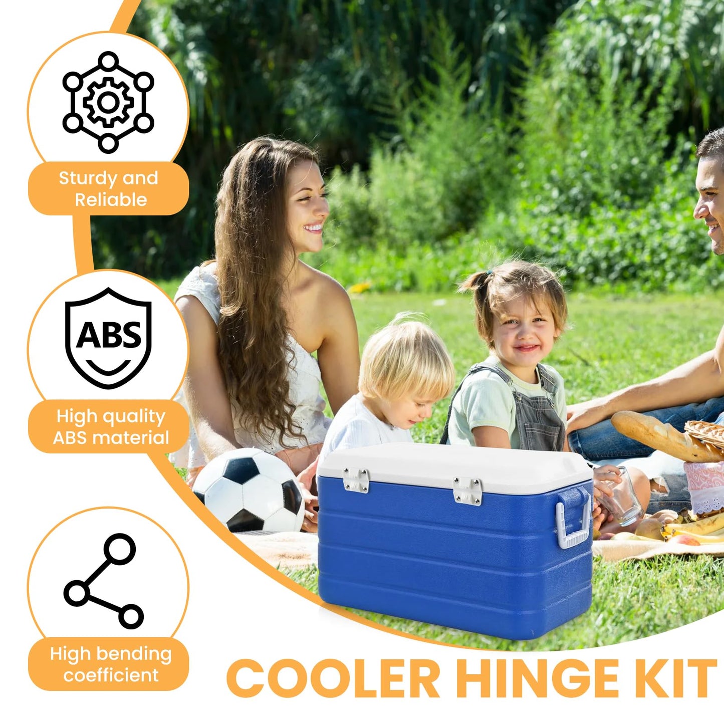 Aifeier ET 4Pcs Cooler Plastic Hinge Replacement Set, Ice Chest Hinges and Screws Kit, Compatible with 5253 6262 6270 Cooler Hinges Replacement - White