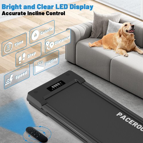 PACEROCKER Walking Pad Treadmill with 12% 9-Level Auto Incline, 450 lbs Capacity Bluetooth Speaker Under Desk Treadmills for Home Hiking, 5 MPH, Black