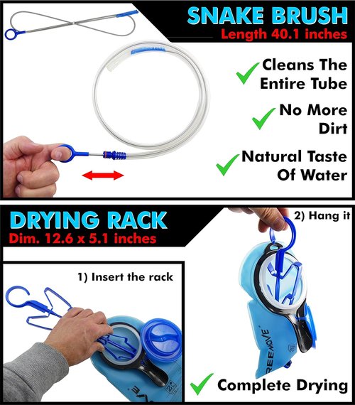 Hydration Bladder Cleaning Kit 6in1 - Clean and Maintain 2L and 3L Water Bladders with Ease - Includes 3 Brushes, Drying Hanger, Carry Bag & 2 Cleaning Tablets For Any Camelback Water Pack Backpack