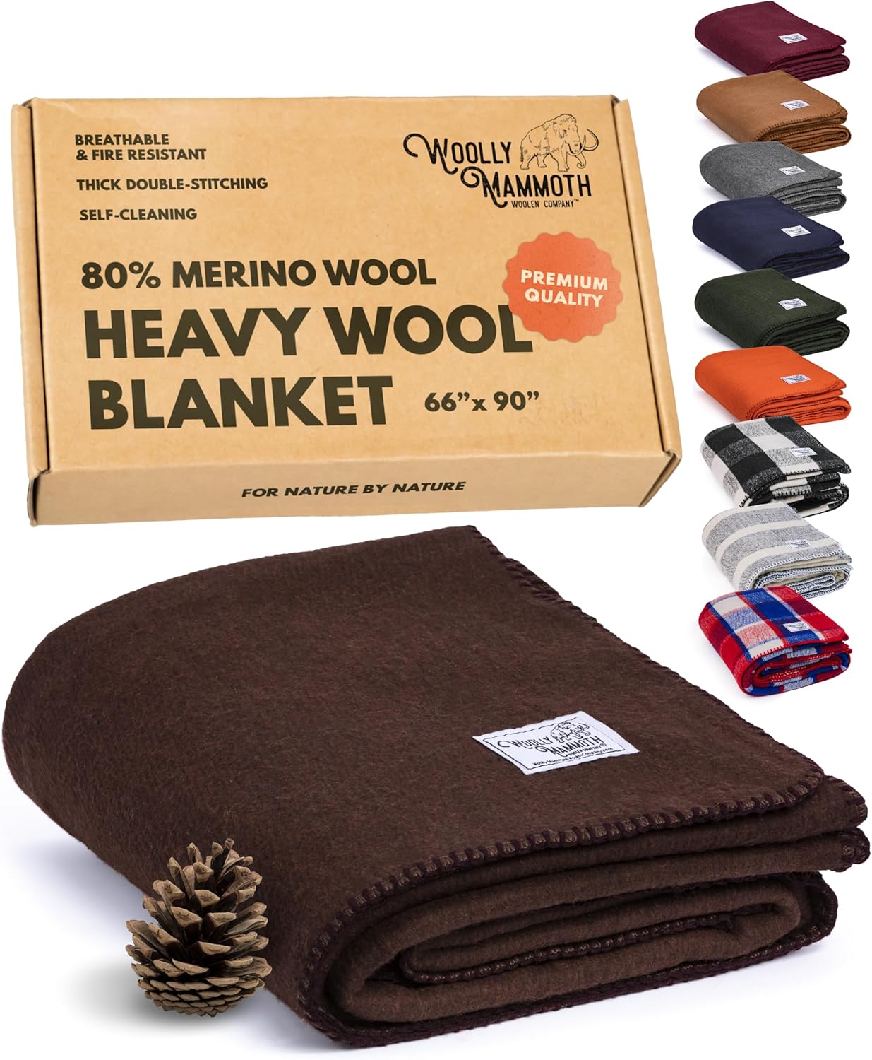Woolly Mammoth Woolen Co. | Extra Large Merino Wool Camp Blanket | Perfect Outdoor Gear | Bedroll for Bushcraft, Camping, Trekking, Hiking, Survival, or Throw Blanket at the Cabin (Gray), 66" x 90"