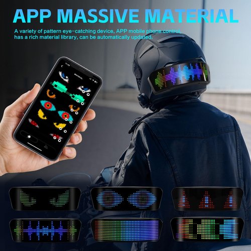 Smart Led Motorcycle Bike Cycling Helmet Display Sceen Light with Turn Signals Light,Speedometer,Programmable APP,Customizable Patterns Display Helmet Light Display Sceen for Night Ride,Waterproof