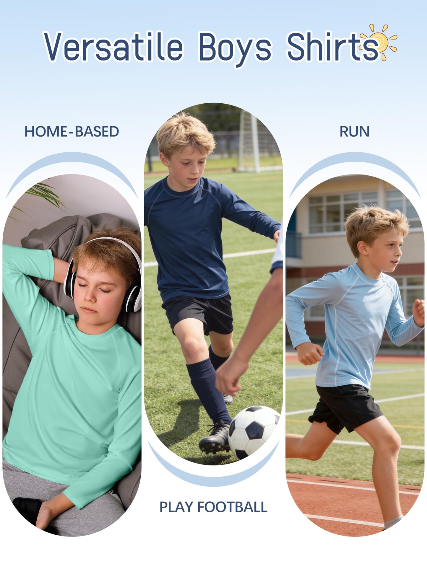 4 Pack Boys' Rash Guard Youth Neon Shirts SPF Long Sleeve Swim Shirts Quick Dry Sun Protection Swimwear for Kids Black, Mint, Dark Blue, Light Blue 7-8Y