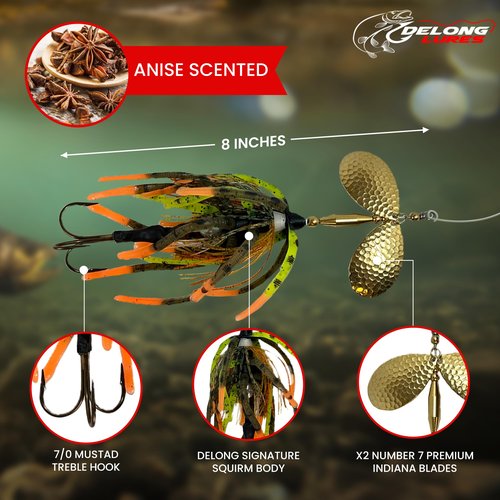 Delong Lures - The Berserker, Bucktail Fishing Lures - Bucktail Jig with Inline Spinner, Musky & Pike Baits Spinnerbaits, Tackle for Freshwater and Saltwater Fishing, Made in USA - (Perch)