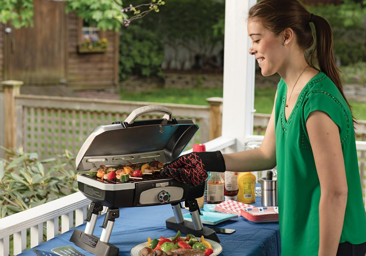 Portable Cuisinart Petite Gourmet Gas Grill - Compact 150 Sq. In. Propane BBQ with 5,500 BTU Burner, Folding Legs & Carry Handles
