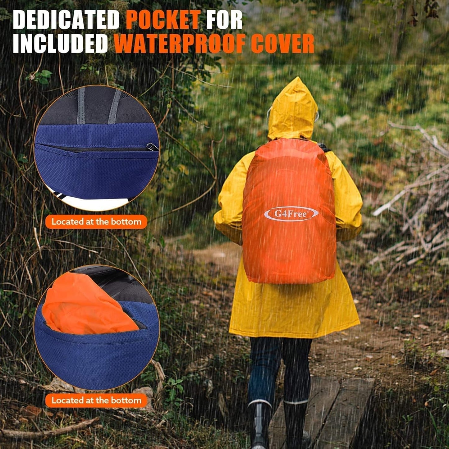 G4Free 35L Hiking Backpack Water Resistant Outdoor Sports Travel Daypack Lightweight with Rain Cover for Women Men (Peacock Green)