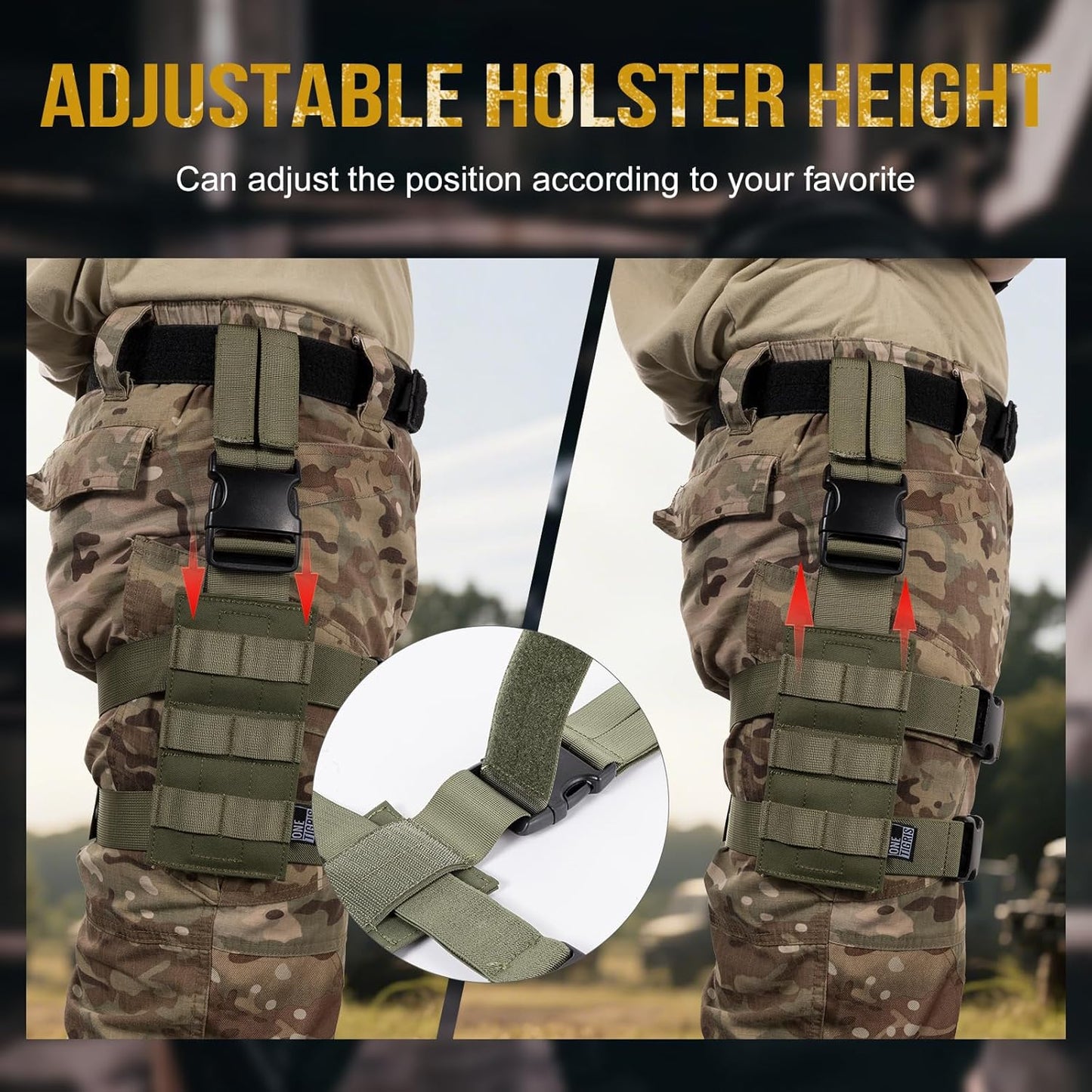 OneTigris Mini Molle Panel for Tools, Drop Leg Platform Minimalist Adjustable Thigh Rig for Flashlight Green