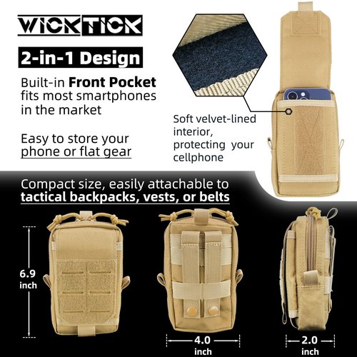 WICKTICK Tactical EDC Pouch, Molle Utility Pouch Gadget Organizer Holder Bag Phone Holster Waist Pack Admin Pouch Tool Pocket for Outdoor Activities, Attached to Backpack/Vest/Belt (Black, Basic)