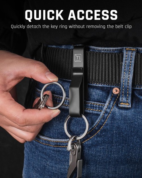 TISUR Titanium Tactical Belt Key Holder with 2 Stainless Steel Key Rings, Keychain Clip for Police
