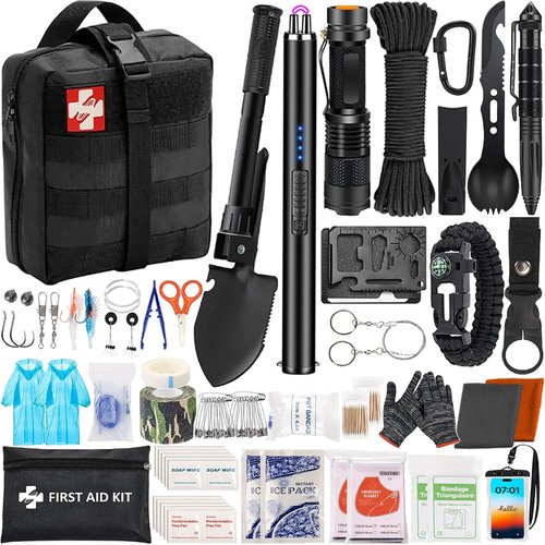 GPUSFAK Emergency Survival Kit, 144pcs Survival Gear with Molle Pouch for Camping Hiking for Men