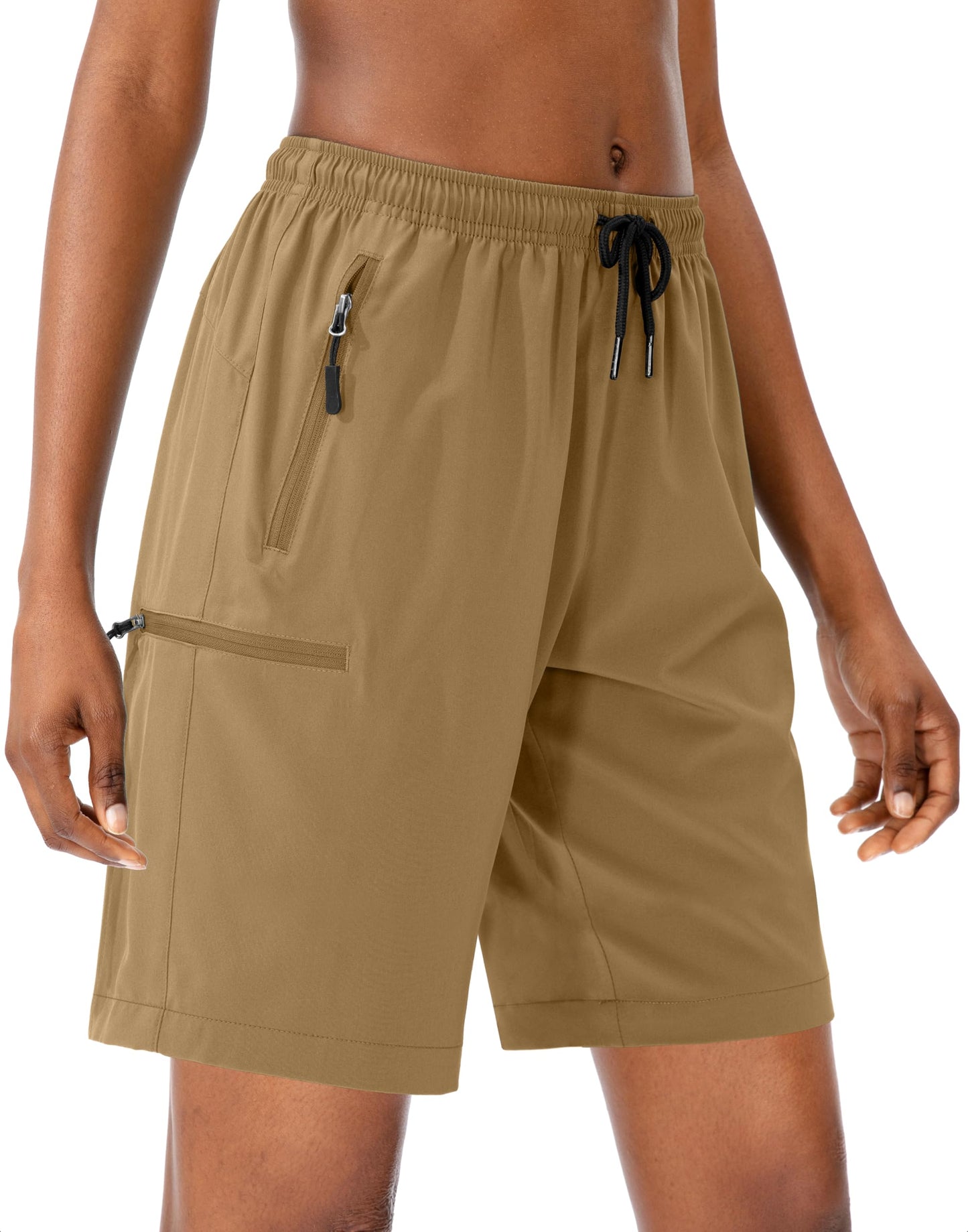 SANTINY Women's 5''/ 7''/9'' Hiking Cargo Shorts Quick Dry Lightweight Summer Shorts for Women Athletic Zipper Pockets(Dark Khaki_XXL)
