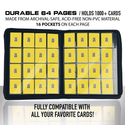 PRO365 1000+ Trading Card Binder + Shoulder Strap! | 16 Pocket Side-Load Sleeves Trading Cards Portfolio | Long-term Binder | Binder For Sports/Comic/Anime Trading Cards (Ultimate w/Strap)