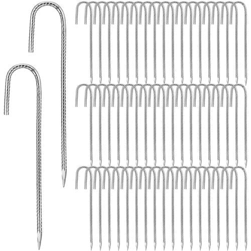 Therwen 50 Pcs 12 Inch Rebar Stakes Ground Stakes Heavy Duty J Hook Galvanized Anti Rust Tent Spikes Anti Rust Galvanized for Camping Garden Chicken Coop Outdoor Yard House