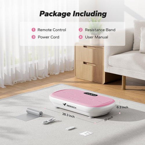 MERACH Vibration Plate Exercise Machine, Vibration Plate 440 Lbs Capacity, Bluetooth and Silicone Pedal, Stimulate Deep Fat, Vibration Plate for Lymphatic Drainage, Vibrating for Weight Loss (Pink)